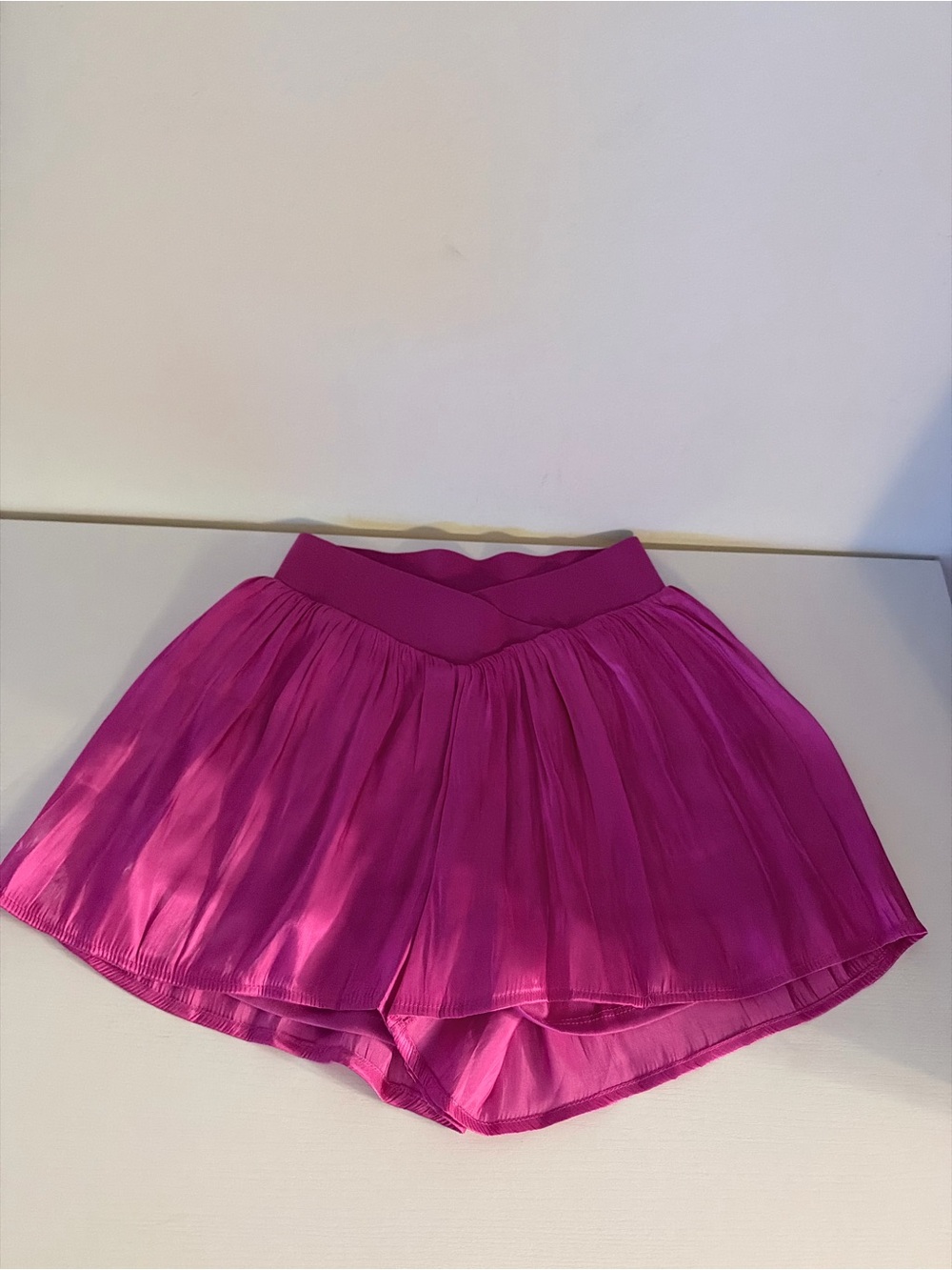 Vibrant Fuchsia Pleated Skirt-Style Shorts